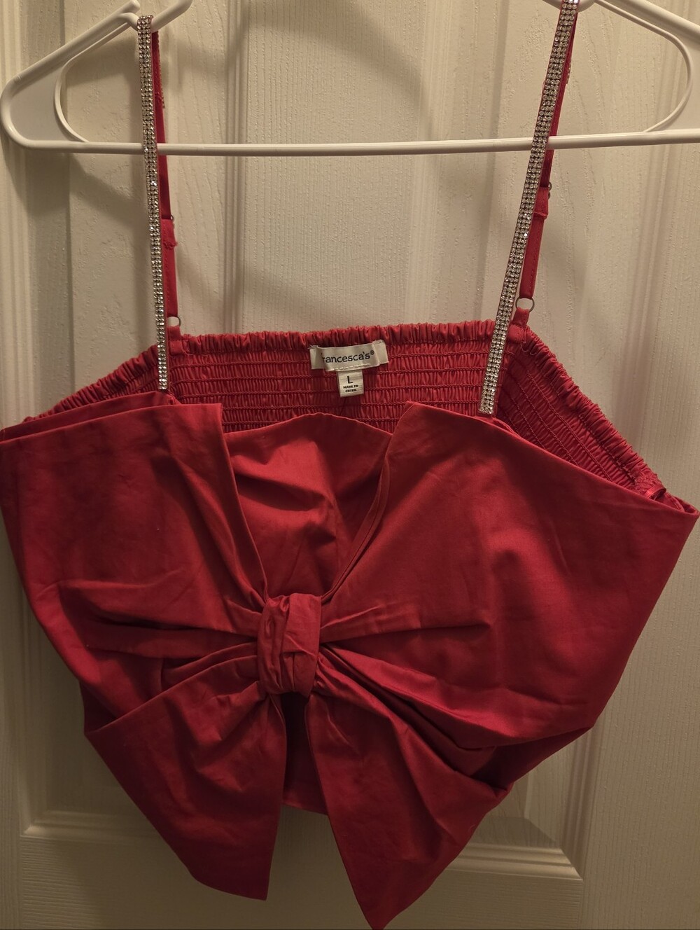 Francesca's Red Bow Crop Top with Rhinestone Straps